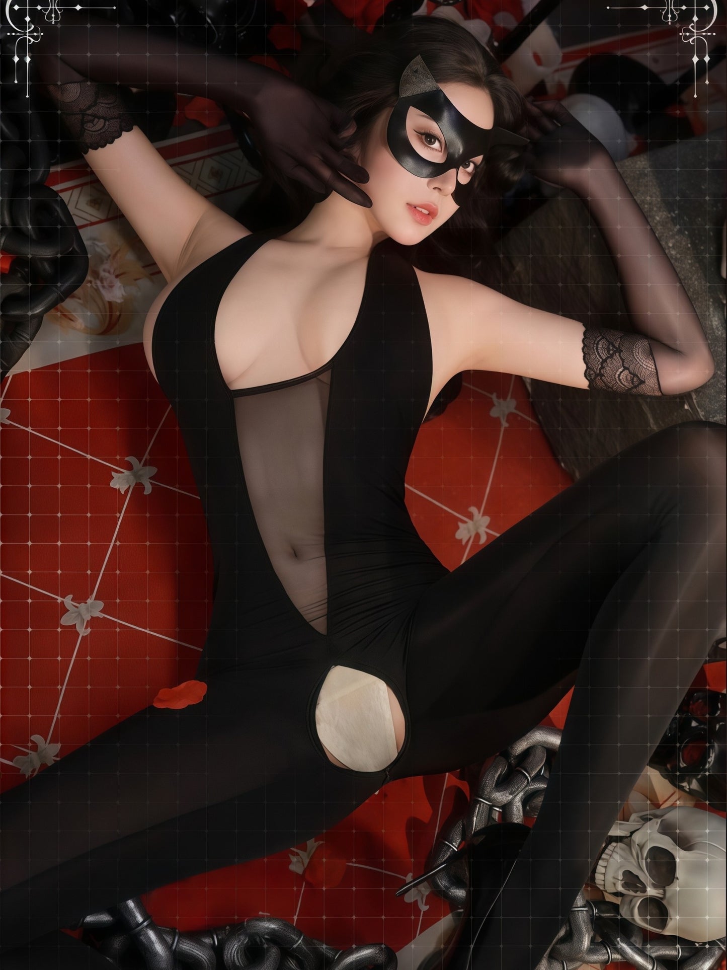 Midnight Castle Sheer Cut-out Catwoman Suit #6128