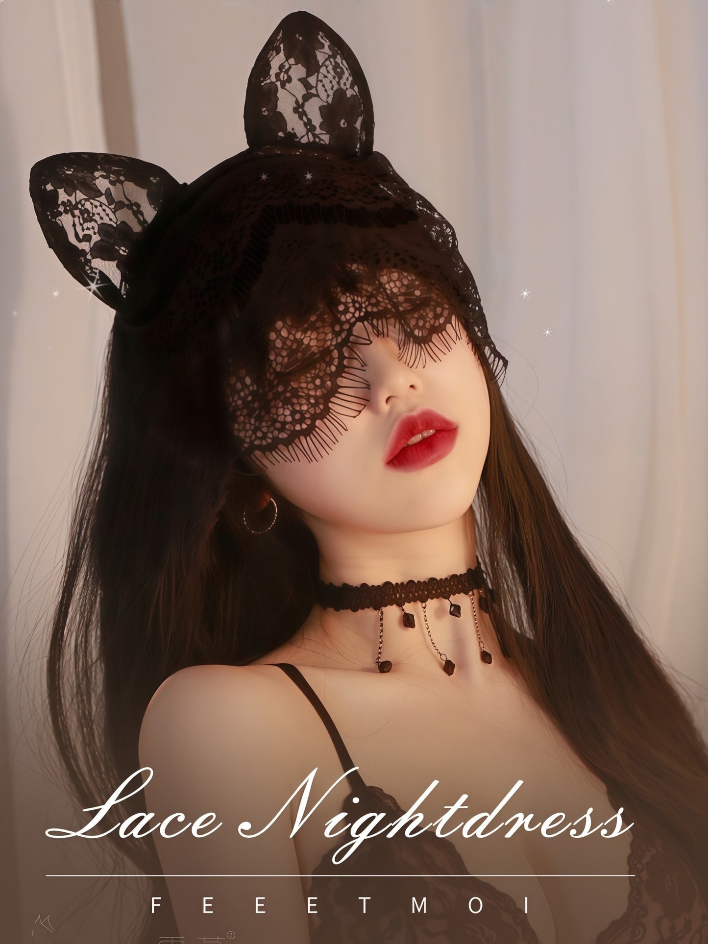Sexy Lace Veil with Cat Ears Headband #7688