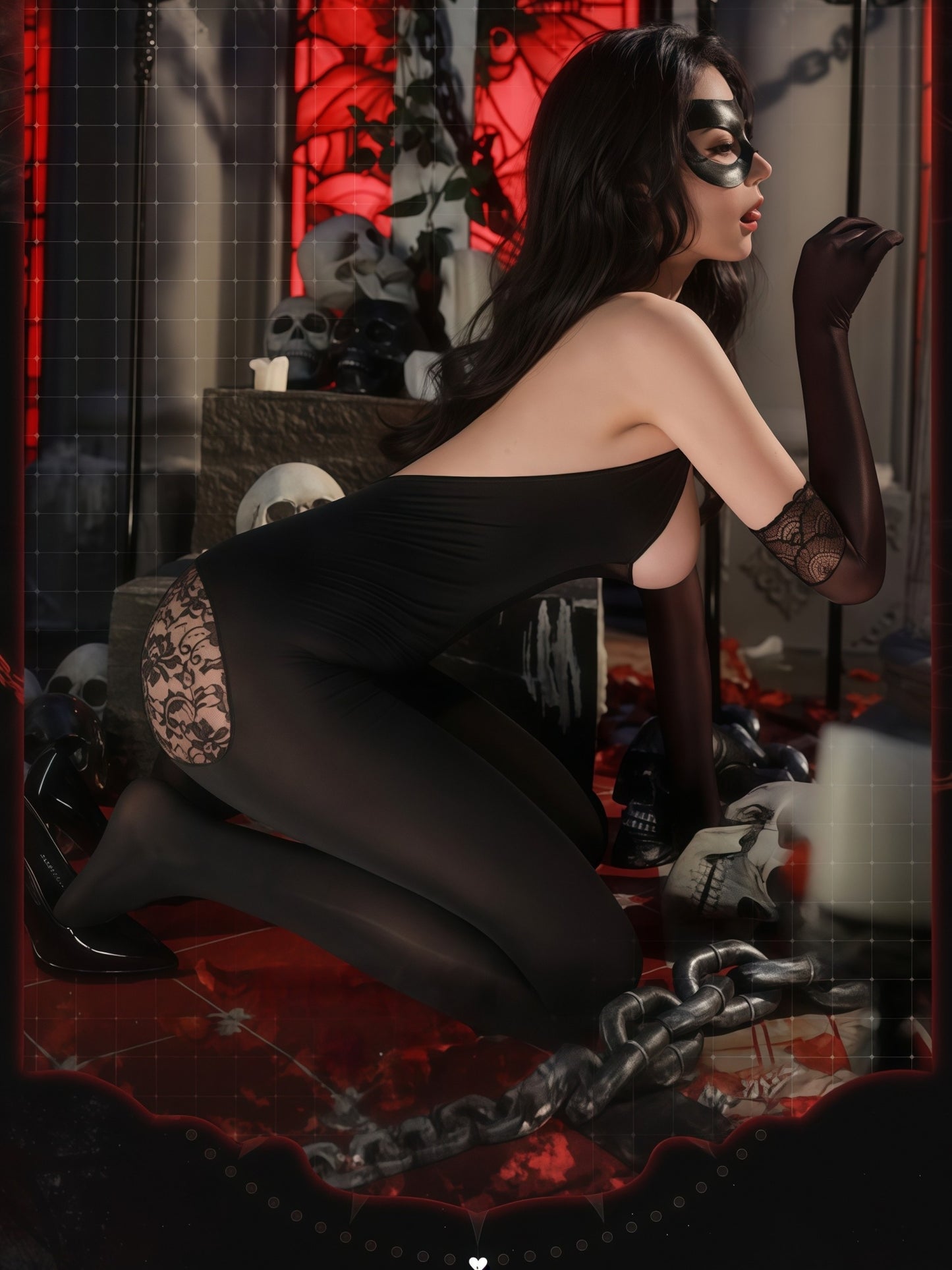 Midnight Castle Sheer Cut-out Catwoman Suit #6128