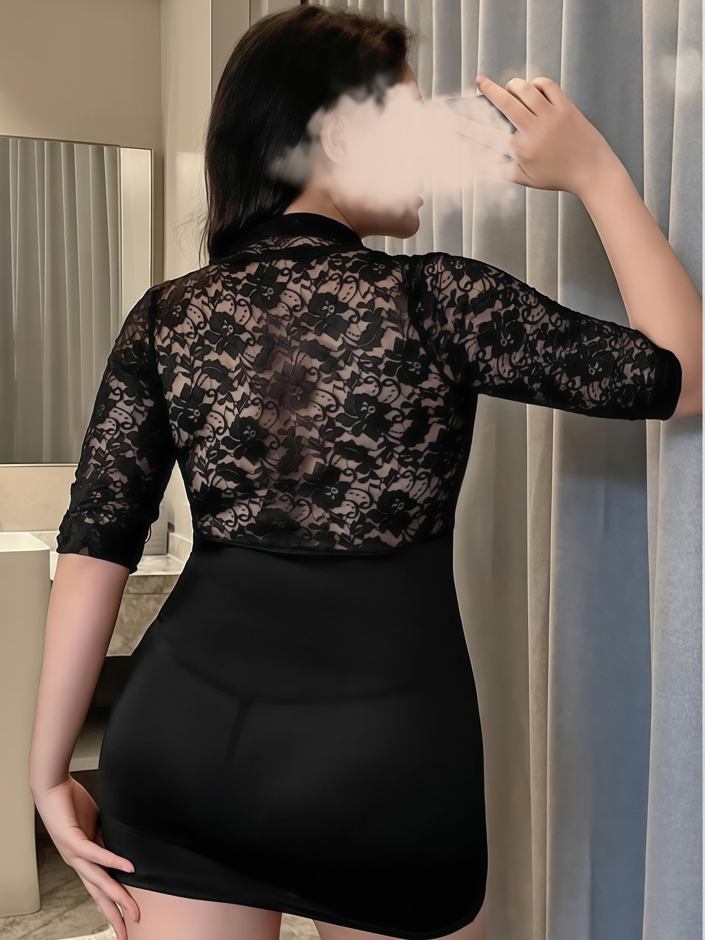 Plus Size Lace V Executive Bodycon Office Dress #6757