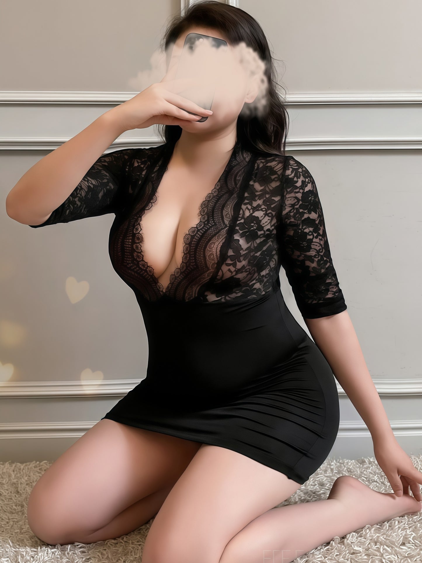 Plus Size Lace V Executive Bodycon Office Dress #6757