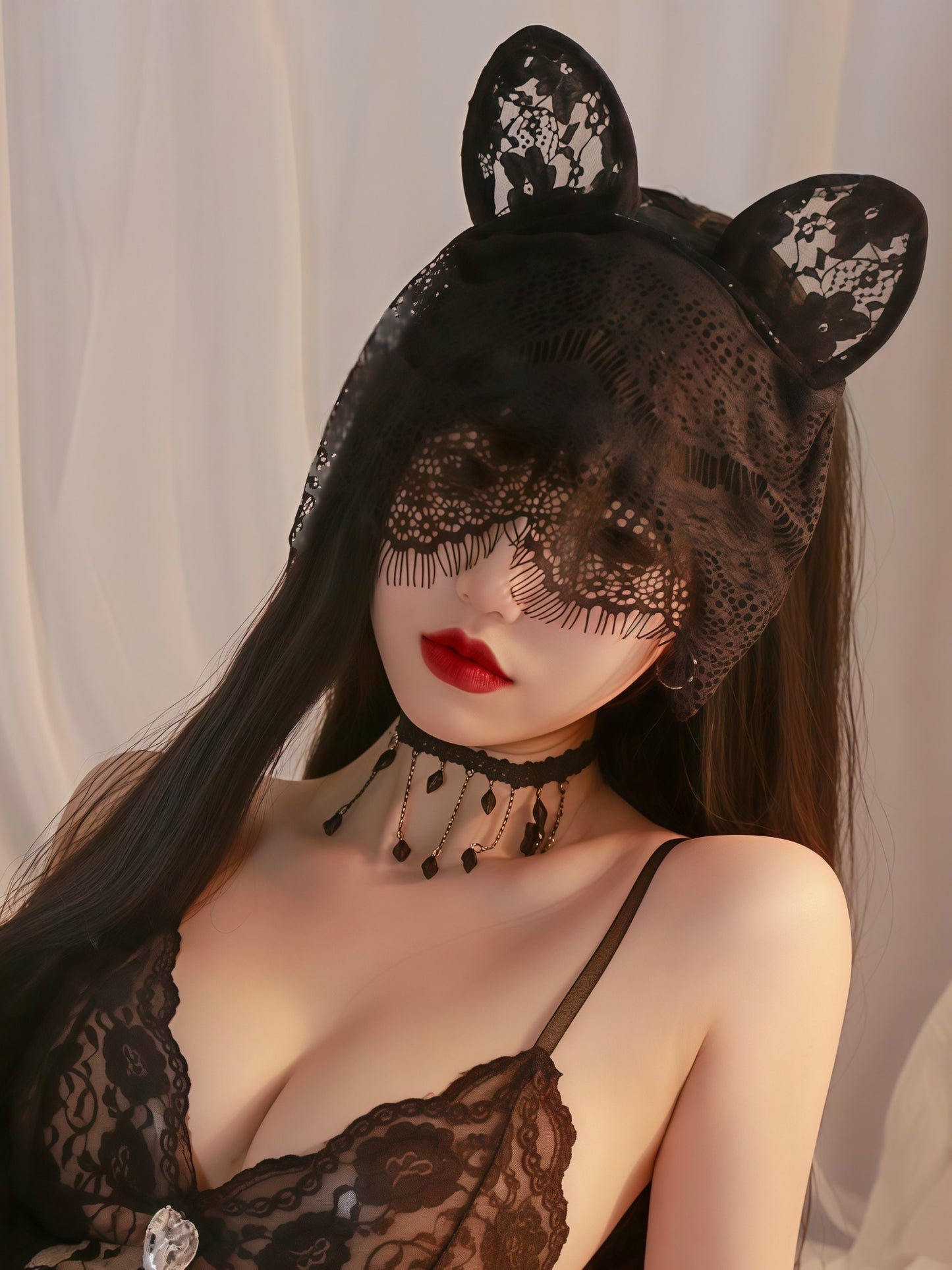 Sexy Lace Veil with Cat Ears Headband #7688