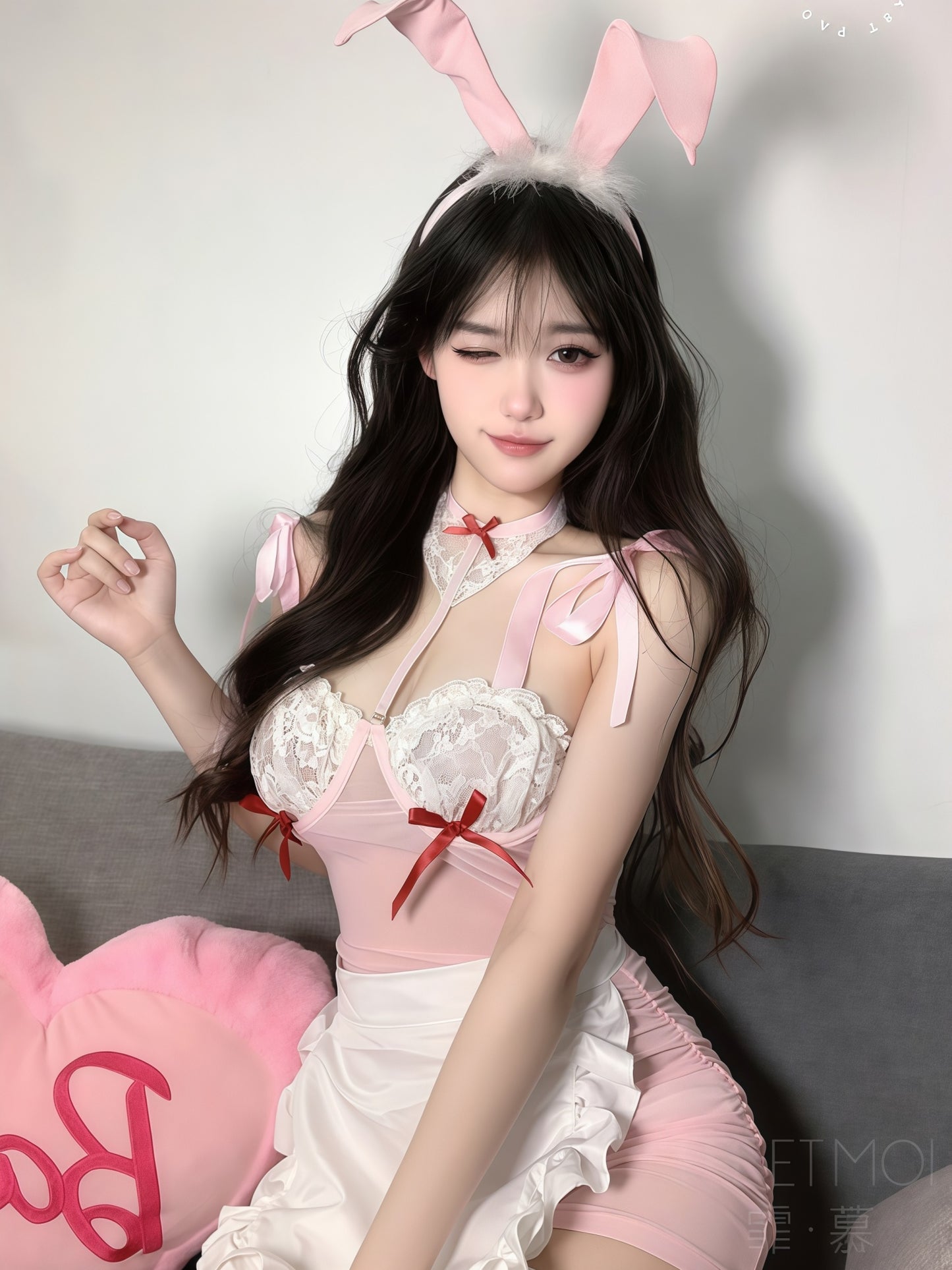 Sweet Bunny Babydoll Lingerie Set - Underwire Sheer Mesh #6369