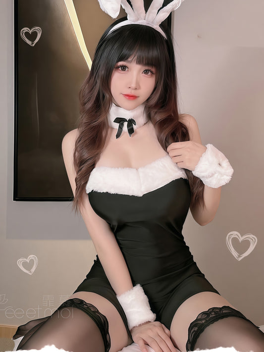 性感可爱兔女郎套装 #6990 粉色/黑色