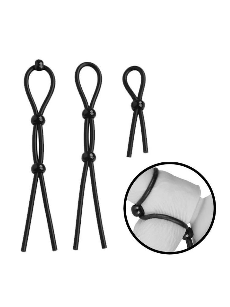 全新硅胶阴茎环套装勃起增强套装黑色,柔软有弹性便携式阴茎环套装(2颗珠 / 3颗珠)