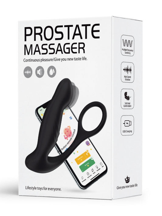 成人男性情趣用品APP控制肛门前列腺按摩器,带双阴茎环、振动肛塞、肛门珠、振动模式G点振动器