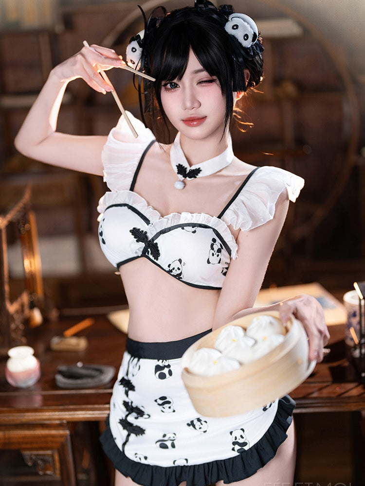 Panda Chinese Girl Suit Uniform Temptation Open Crotch Flirting Naked Buttocks Free to Take Off Sexy Underwear ZY48