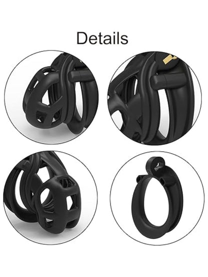 升级版3 种尺寸男士轻质贞操笼配4环男性舒适贞操装置/黑色