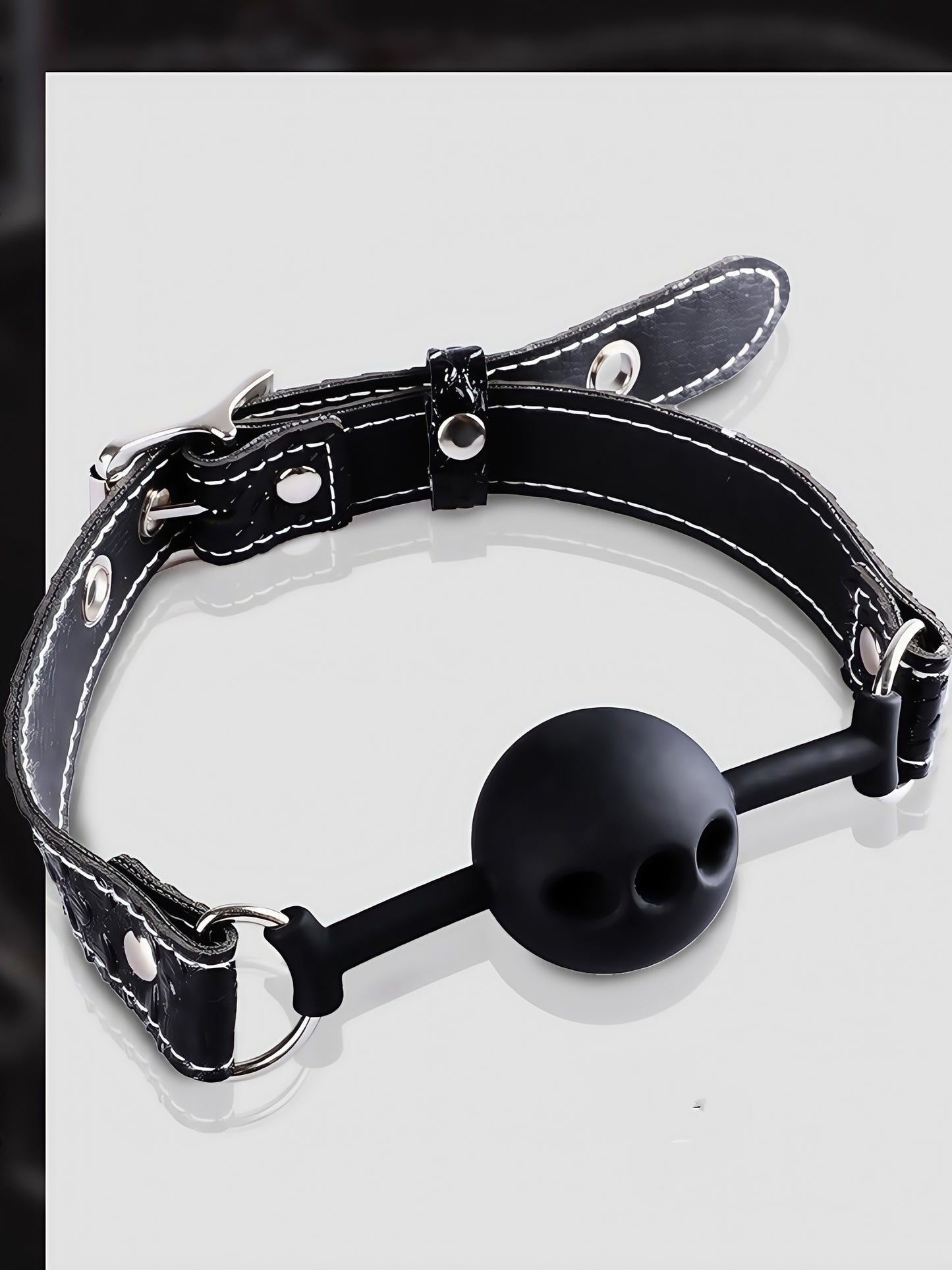 MizzZee Open Mouth Collar Open Breathable PU Leather Paly Ball for Women Men, Adjustable Strap, Black, 4.2cm