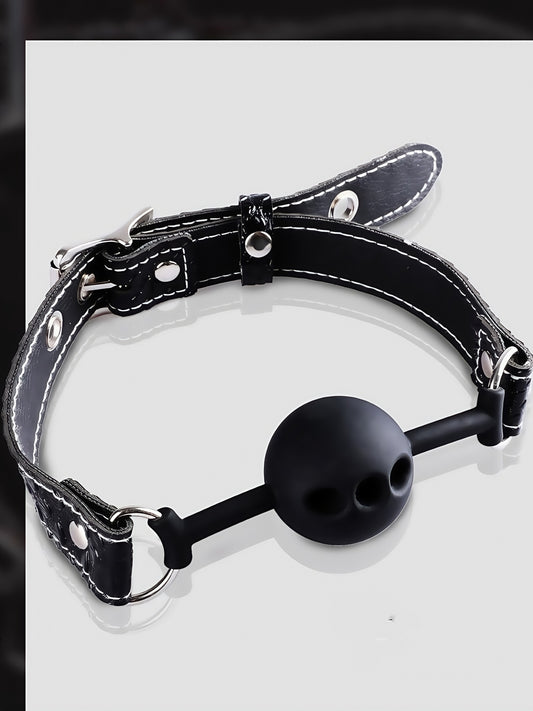 MizzZee Open Mouth Collar Open Breathable PU Leather Paly Ball for Women Men, Adjustable Strap, Black, 4.2cm