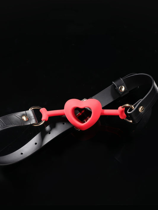 MizzZee Open Mouth Collar Open Breathable PU Leather Paly Ball for Women Men, Adjustable Strap， Love Hollow Mouth Ball