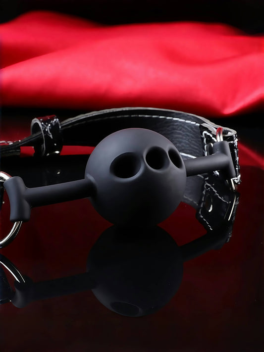 MizzZee Open Mouth Collar Open Breathable PU Leather Paly Ball for Women Men, Adjustable Strap, Black, 4.2cm