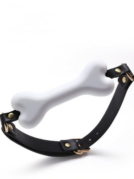 MizzZee Open Mouth Collar Open Breathable PU Leather Paly Ball for Women Men, Adjustable Strap,  Dog Bone Gag