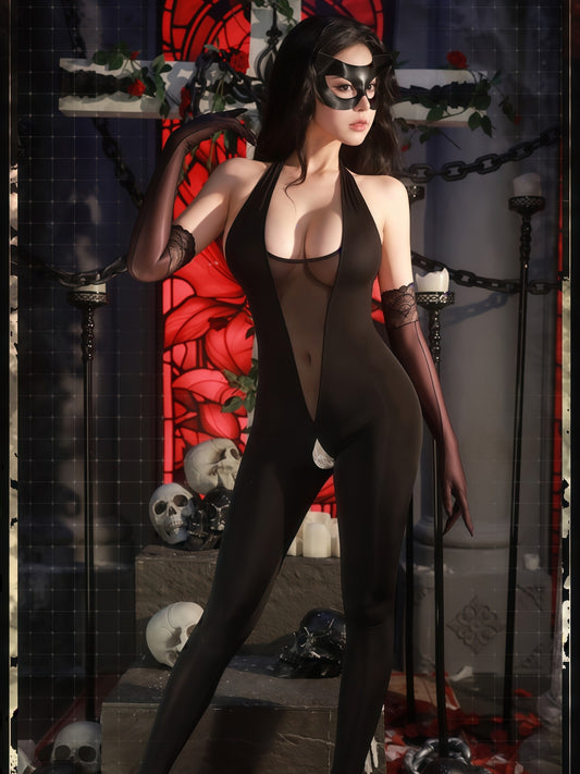 Midnight Castle Sheer Cut-out Catwoman Suit #6128