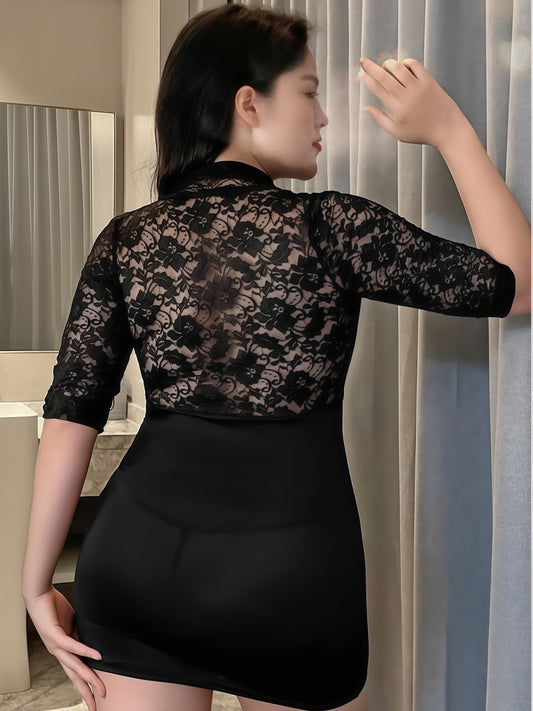 Plus Size Lace V Executive Bodycon Office Dress #6757