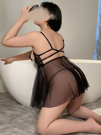 Plus Size Sexy Open Crotch Free Temptation Suspender Nightgown #7753