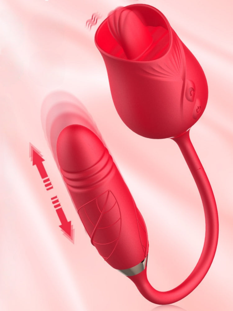 Double-headed Tongue Licking & Sucking Telescopic Stick For Female Masturbation Vibrating Egg Sex Toy