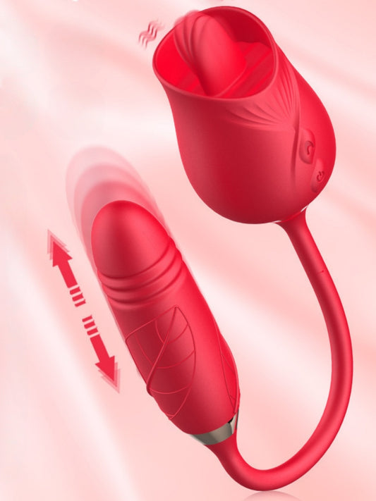 Double-headed Tongue Licking & Sucking Telescopic Stick For Female Masturbation Vibrating Egg Sex Toy