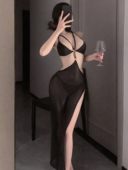 Rosemary Backless Mesh Nightdress Three-point Suit Flirting Sexy Perspective Temptation Sexy Lingerie #6526