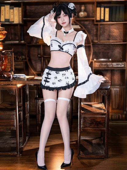 Panda Chinese Girl Suit Uniform Temptation Open Crotch Flirting Naked Buttocks Free to Take Off Sexy Underwear ZY48
