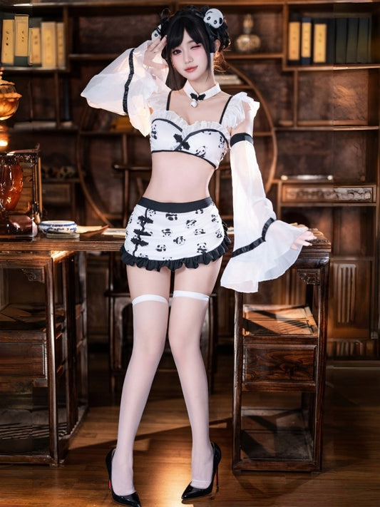 Panda Chinese Girl Suit Uniform Temptation Open Crotch Flirting Naked Buttocks Free to Take Off Sexy Underwear ZY48