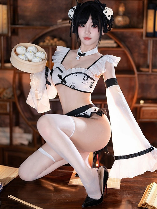 Panda Chinese Girl Suit Uniform Temptation Open Crotch Flirting Naked Buttocks Free to Take Off Sexy Underwear ZY48