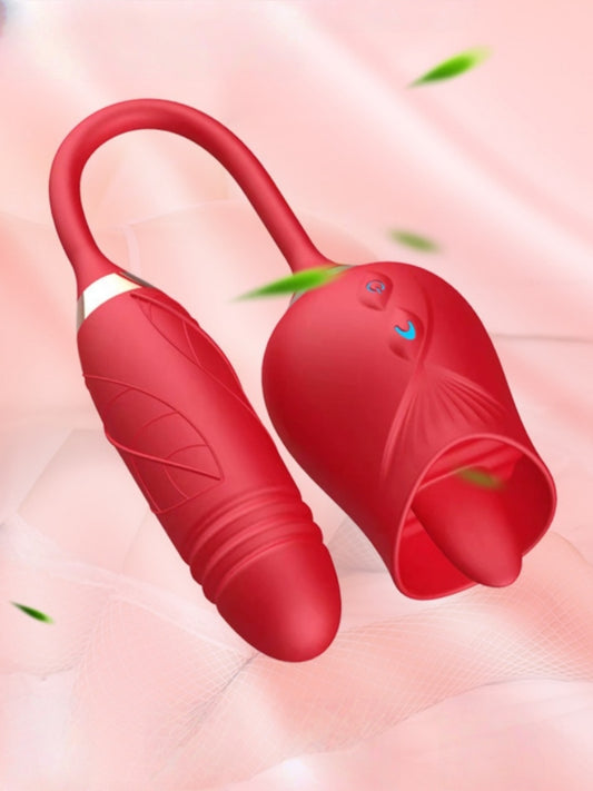 Double-headed Tongue Licking & Sucking Telescopic Stick For Female Masturbation Vibrating Egg Sex Toy