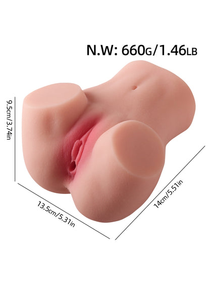 性爱娃娃大阴部屁股男性自慰器，带逼真阴道肛门隧道（9.5X13.5X14厘米，1.46磅）