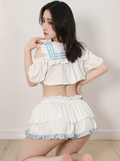 Cutout And Off-shoulder Sexy And Alluring Preppy Style Uniform Set #ZY6772