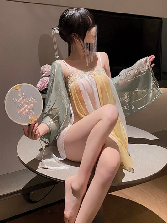 Chinese-style Traditional Uniform High-end Hanfu Sleepwear Bra Set Midnight Charm Sexy Lingerie #7874