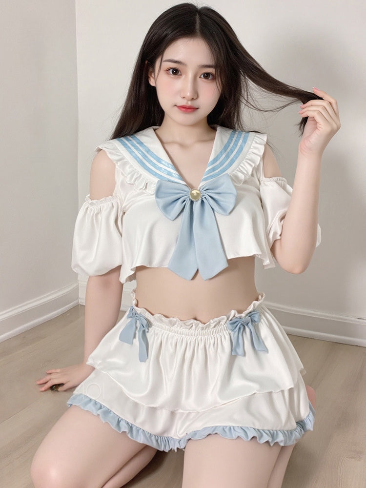 Cutout And Off-shoulder Sexy And Alluring Preppy Style Uniform Set #ZY6772