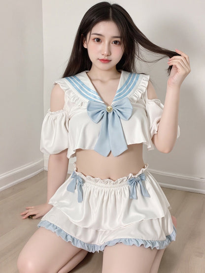 Cutout And Off-shoulder Sexy And Alluring Preppy Style Uniform Set #ZY6772