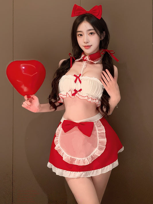 圣诞/新年性感纯情女仆制服露臀抹胸套装 #6131