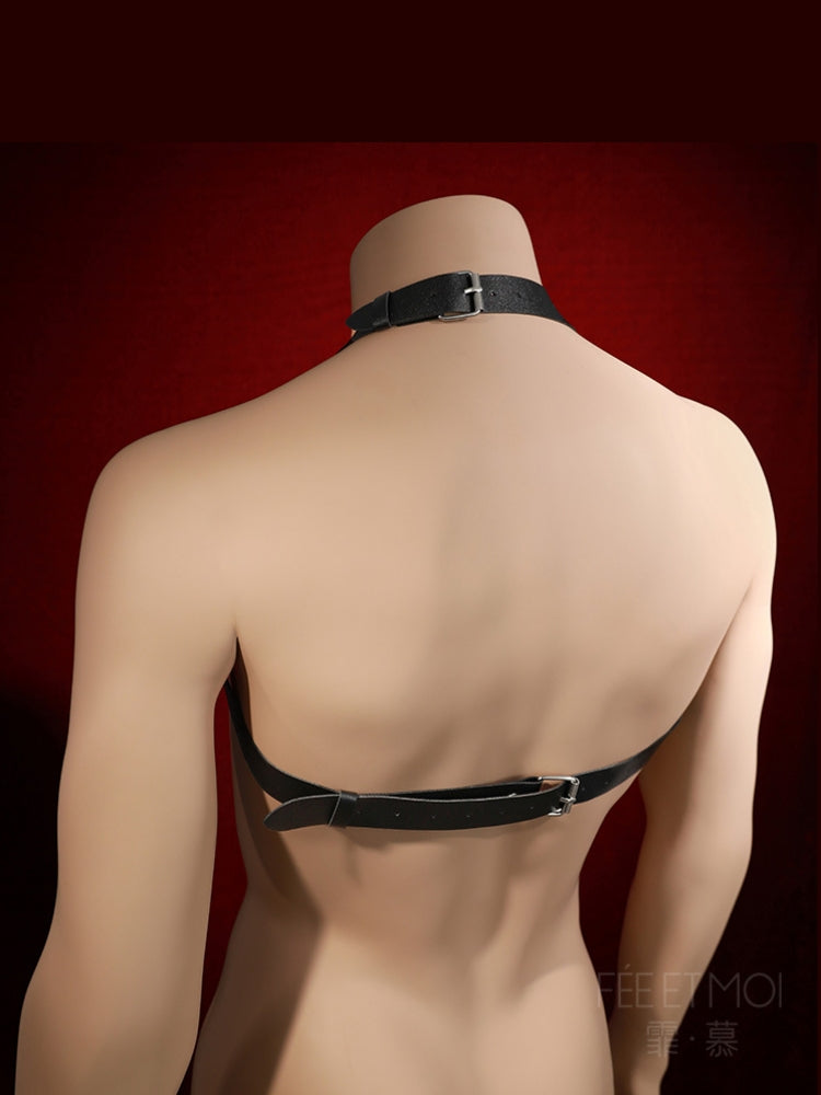Men's Subculture Ascetic Punk Restraint Suspender Lingerie Accessory Sexy Metal Halter Neckband #7658
