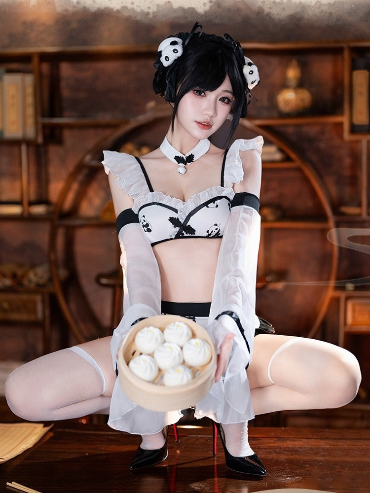 Panda Chinese Girl Suit Uniform Temptation Open Crotch Flirting Naked Buttocks Free to Take Off Sexy Underwear ZY48