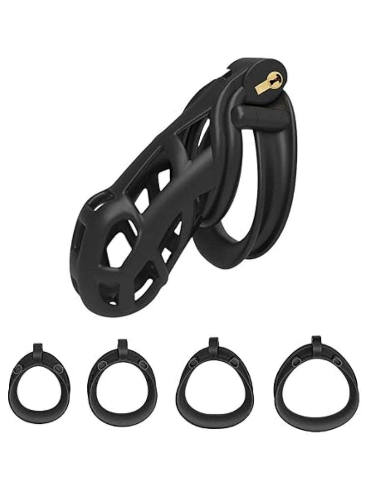 升级版3 种尺寸男士轻质贞操笼配4环男性舒适贞操装置/黑色