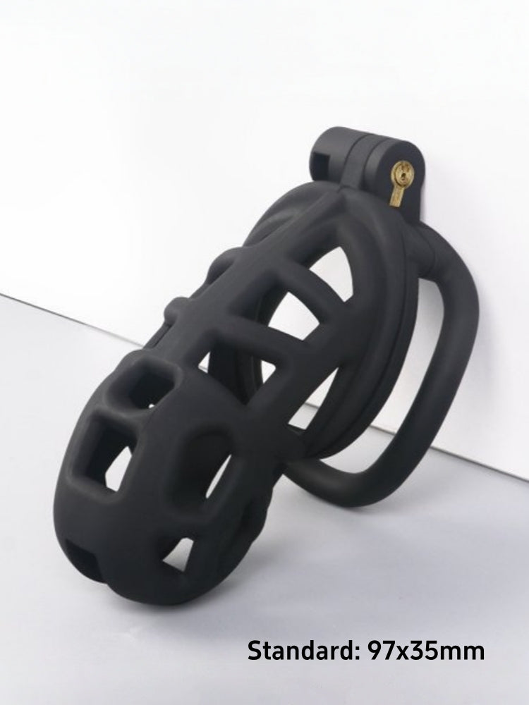 升级版3 种尺寸男士轻质贞操笼配4环男性舒适贞操装置/黑色